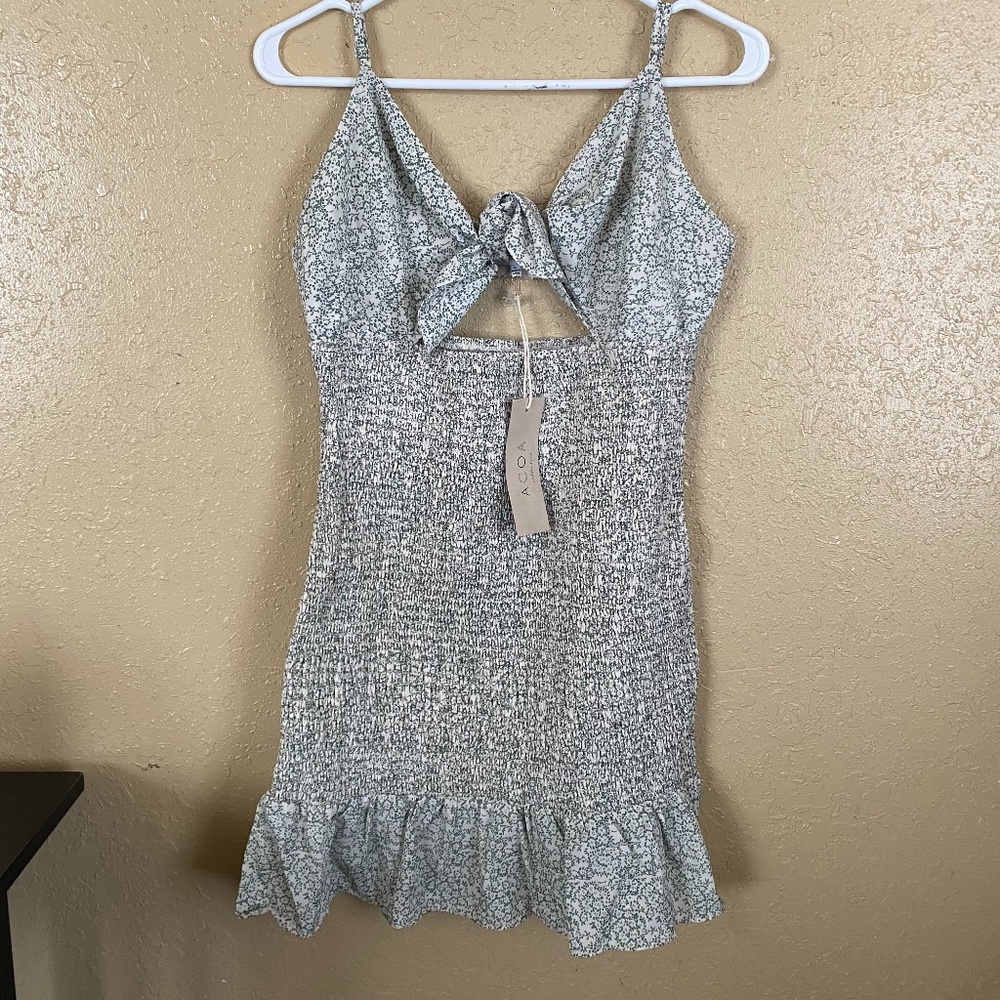 ACOA smocked keyhole body con dress